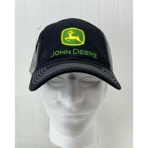 John Deere Cap Black & Grey Snapback Mesh Trucker Embroidered Deer Logo Hat